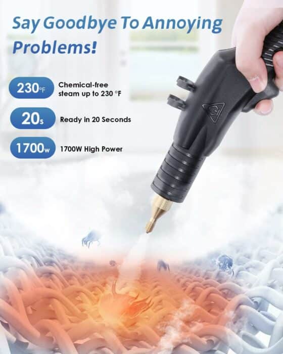 Hapyvergo High Pressure Steam Cleaner, 1700W Steamer for Cleaning Grout Tile, Heavy Duty Portable Steamer Cleaner for Car Auto, High Heat Cleaning Steamer for Home Shower All Surfaces 110V