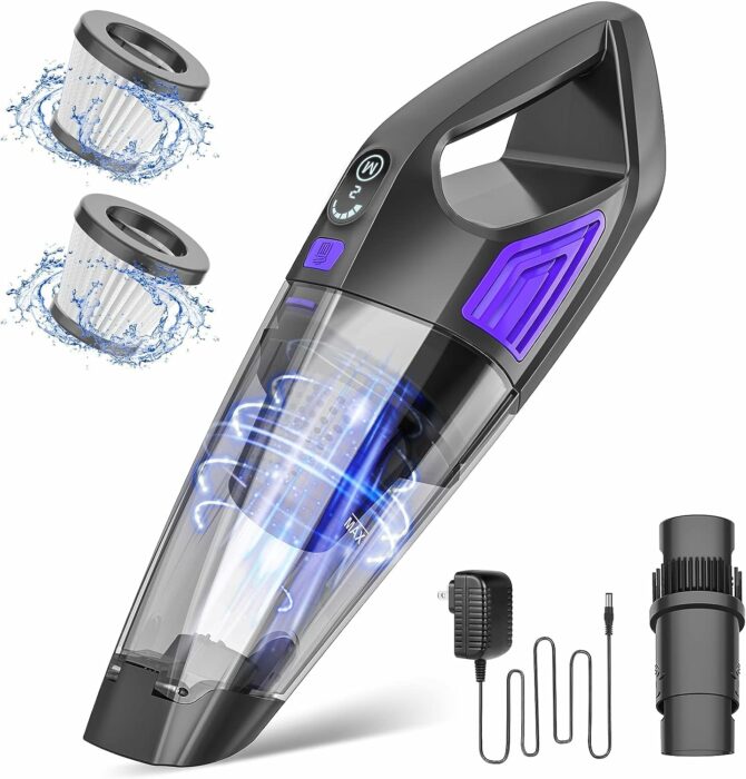 ATONEP Handheld Vacuum Cordless,2-Speed Powerful Suction Car Hand Held Vacuum Cleaner with Large-Capacity Battery,Hand Vacuum Cordless Rechargeable for Pet Hair Keyboard Dust Office and Home Cleaning