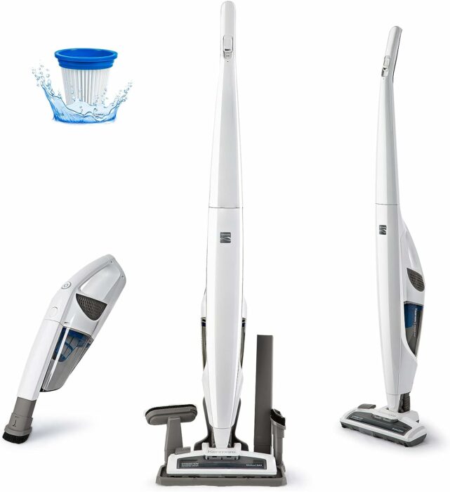 Kenmore DS1030 Cordless Stick Vacuum Lightweight Cleaner 2-Speed Power Suction LED Headlight 2-in-1 Handheld for Hardwood Floor, Carpet Pet Hair, White