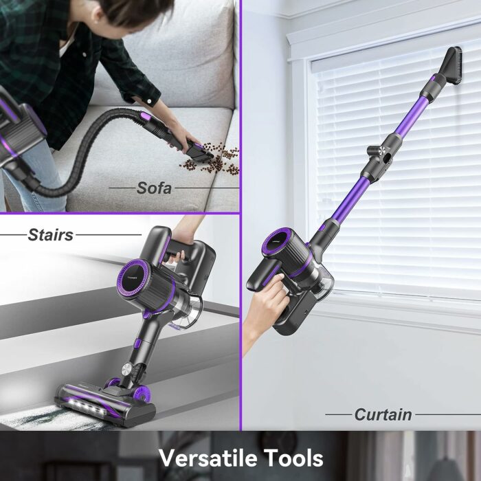 POWEART Cordless Vacuum Cleaner, 8-in-1 Cordless Stick Vacuum 30Kpa Powerful Suction, 8-Cell 2600mAh Battery 350W Rechargeable Vacuum Cleaner Cordless for Hard Floor Carpet Pet Hair - Purple