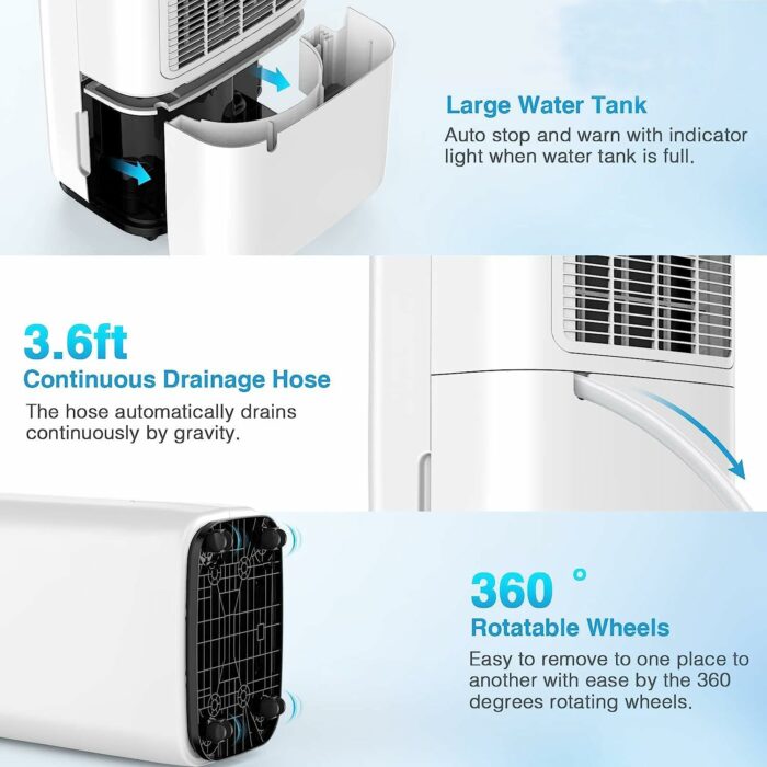 HUMILABS Dehumidifiers for Large Room or Basements, 50 Pint for 4500 Sq.ft Dehumidifier with 135oz Water Tank, Drain Hose and Wheels, Intelligent Humidity Control, Laundry Dry, Auto Defrost, 24H Timer
