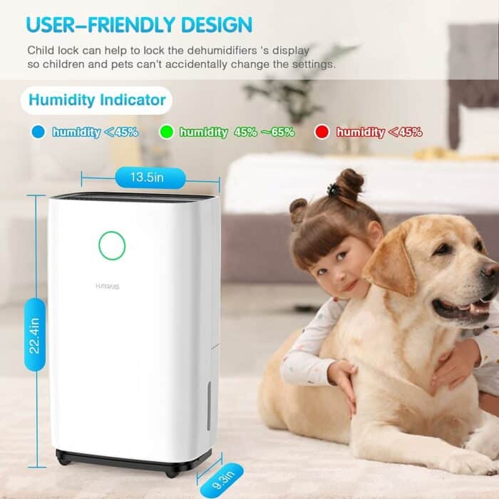 HUMILABS Dehumidifiers for Large Room or Basements, 50 Pint for 4500 Sq.ft Dehumidifier with 135oz Water Tank, Drain Hose and Wheels, Intelligent Humidity Control, Laundry Dry, Auto Defrost, 24H Timer