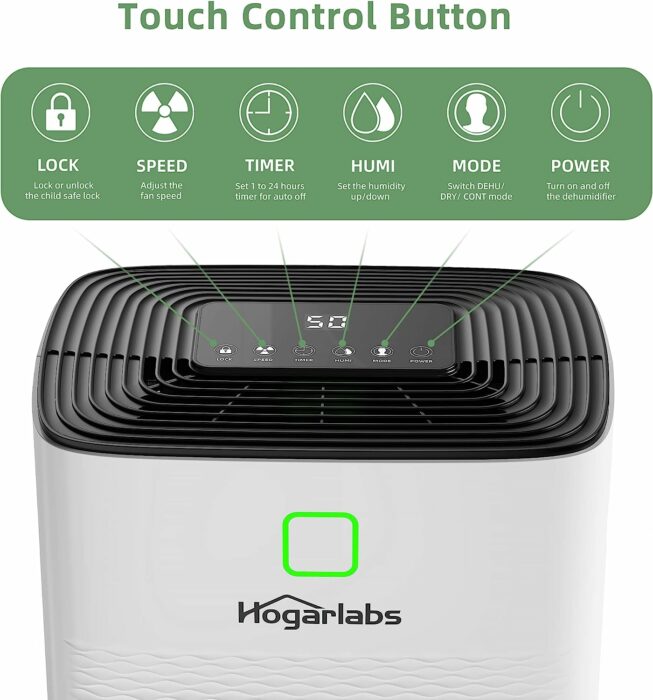 HOGARLABS 30 Pint Dehumidifiers Up to 2000 Sq Ft for Continuous Dehumidify, Home Dehumidifier with Digital Control Panel and Drain Hose for Basements, Bedroom, Bathroom.