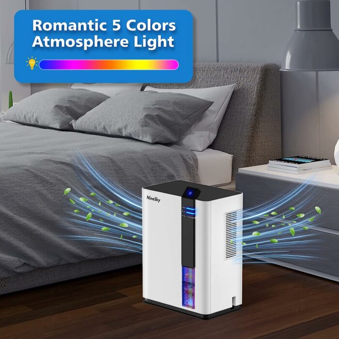 NineSky Dehumidifier for Home, 88 OZ Water Tank, Dehumidifier for Bathroom, Bedroom with Auto Shut Off, 5 Colors LED Light