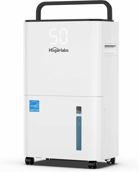 HOGARLABS 3500 Sq. Ft 50 Pint Energy Star Dehumidifier for Home Basements Bedroom Bathroom | Dehumidifiers with Drain Hose for Medium to Large Room | Intelligent Humidity Control | Quiet Energy Efficient