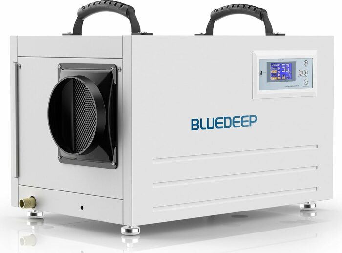 BLUEDEEP Basement/Crawl Space Dehumidifier,145 Pints (Saturation) 70 Pints Auto Defrost Commercial Dehumidifier with Drain Hose for Water Damage Storage,5 Years Warranty