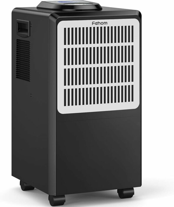 Fehom 130 Pints Dehumidifiers with Drain Hose and 1.32 Gallons Water Tank - 6000 Sq. Ft Dehumidifier with 24 Hr Timer and Clean Washable Filter, Perfect for Large Basements, Bathroom, Bedroom