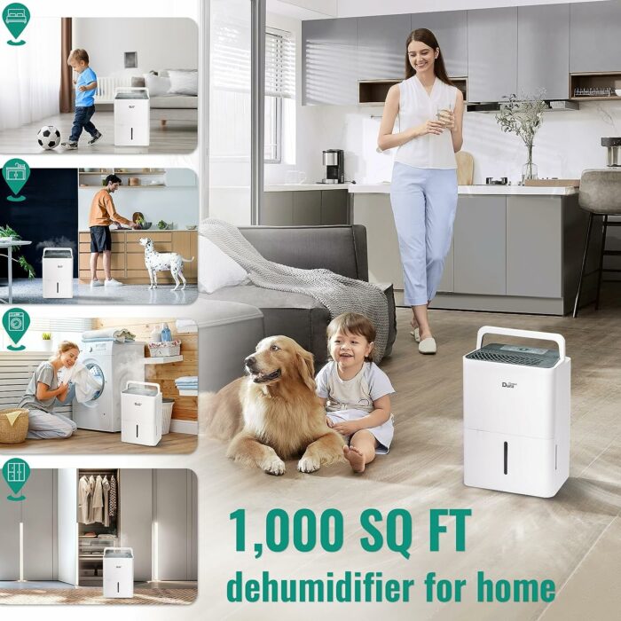 DuraComfort Dehumidifier For Home With hose,1000 Sq Ft Dehumidifiers for Bedroom Bathroom Basement Closet Kitchen RV Humidity Removal Air Dehumidifier,white