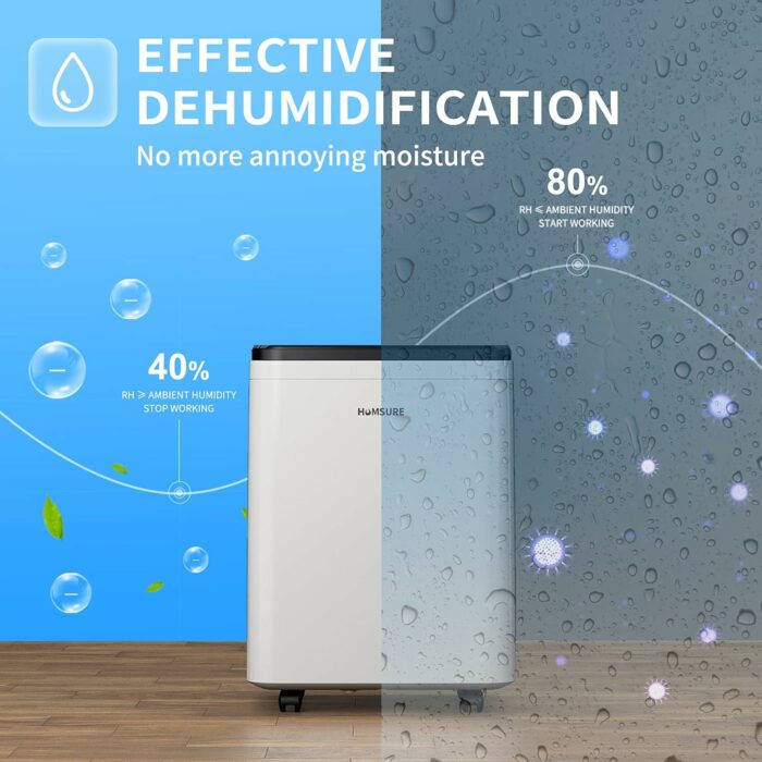 HUMSURE 4500 Sq. Ft Dehumidifiers for Home and Basements 70 Pints Moisture Removal, Whole House Dehumidifier with Auto Shut-off, Portable Dehumidifier with Drain Hose 5L Water Tank for Optional Drainage