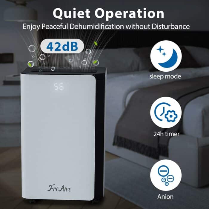 4,500 Sq. Ft. Dehumidifier for Basement Home | FreAire 50 Pint Dehumidifiers with Auto or Manual Drainage for Large Room Bedroom Bathroom | 24H Timer | Humidity Control | 3 Operation Modes | Safe Lock