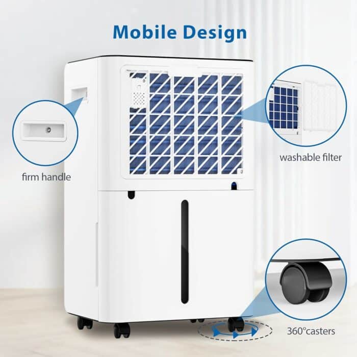 4,500 Sq. Ft. Dehumidifier for Basement Home | FreAire 50 Pint Dehumidifiers with Auto or Manual Drainage for Large Room Bedroom Bathroom | 24H Timer | Humidity Control | 3 Operation Modes | Safe Lock