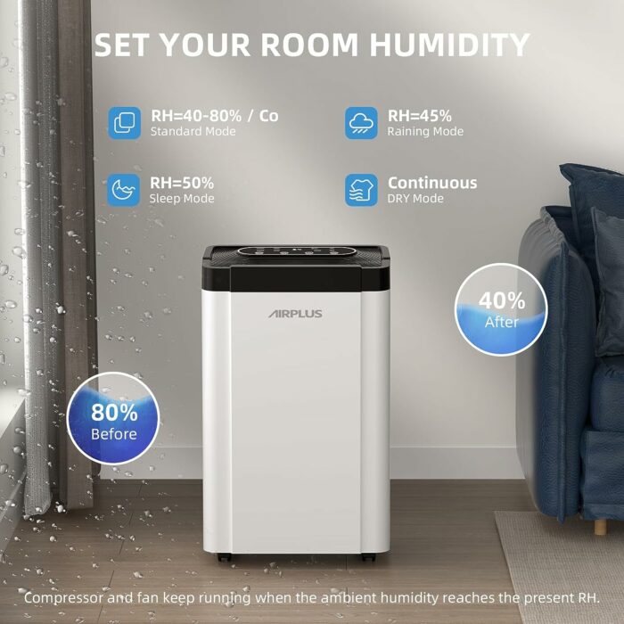 70 Pints Dehumidifier for Home and Basement, 4,500 Sq. Ft. Dehumidifiers with Auto Drain or Manual Drainage, 0.8 gal Water Tank Capacity,Auto Shut off for Room, Bedroom, Bathroom