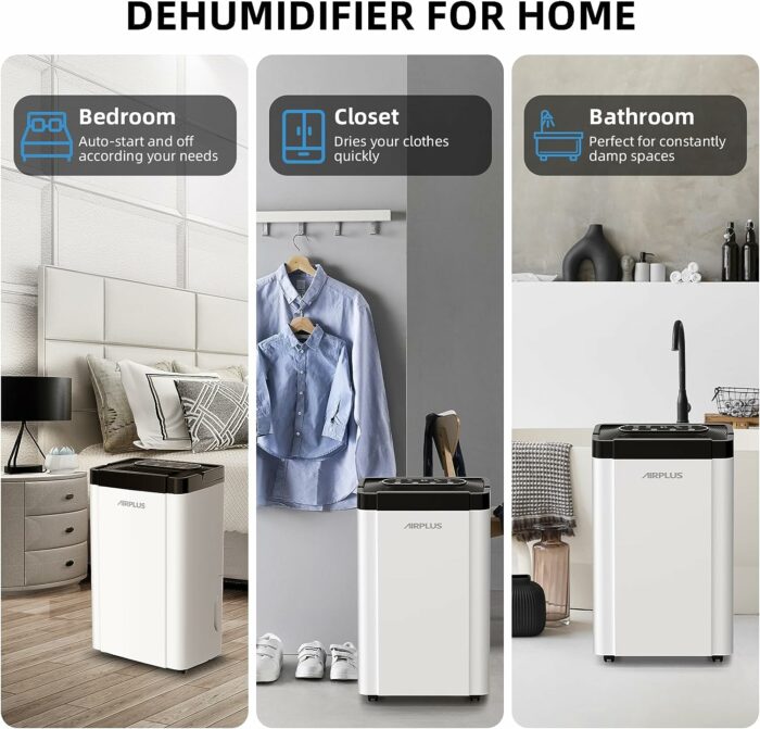 70 Pints Dehumidifier for Home and Basement, 4,500 Sq. Ft. Dehumidifiers with Auto Drain or Manual Drainage, 0.8 gal Water Tank Capacity,Auto Shut off for Room, Bedroom, Bathroom