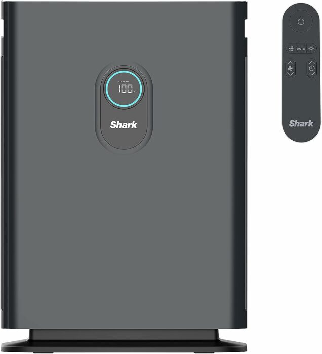 Shark HE402 Air Purifier 4 True HEPA Cleans up to 1000 Sq. Ft., Captures 99.98% of Particles, dust, allergens, Smoke, 0.1-0.2 microns, Advanced Odor Lock, Quiet, 4 Fan, Charcoal Gray