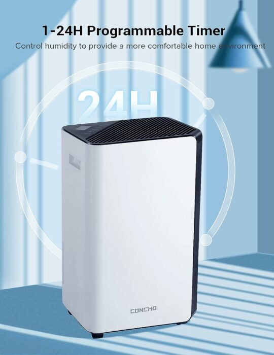 Dehumidifier for Home Basement, CONCHO 4500 Sq.ft Dehumidifier with Drain Hose for Basements, Living Room, Office, Auto/Manual Drainage, Washable Air Filters, 3 Working Modes, 24hr Timer