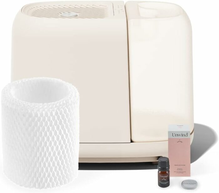 Canopy Humidifier Plus, Cream, Large Room Humidifier, Large Living Space, 36HR Run Time, 5.5L Tank - Includes Canopy Humidifier Plus, Diffusion Well, Unwind Aroma, Filter, Power Cord Adapter