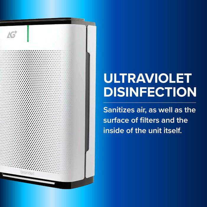 Brondell P700BB-W Pro Air Purifier Clean Air Filter With AG+ Technology for Bedroom, Home Office, Reduces Odor from Smoke and Pets, Includes Filters, Contemporary Design, White