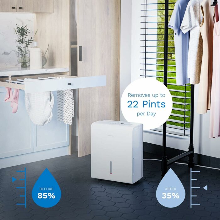 hOmeLabs 1500 Sq. Ft. Energy Star Dehumidifier - Ideal for Home Bedrooms, Bathrooms and Medium Size Rooms - Powerful Moisture Removal and Humidity Control - 22 Pint (Previously 30 Pint)