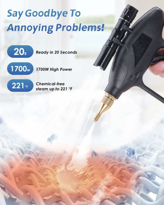 Hapyvergo High Pressure Steam Cleaner, 1700W Handheld Steamer for Cleaning Grout Tile, Hand Held Portable Steam Pressure Washer for Car Auto, Cleaning Steamer High Heat for Home Shower All Surfaces 110V