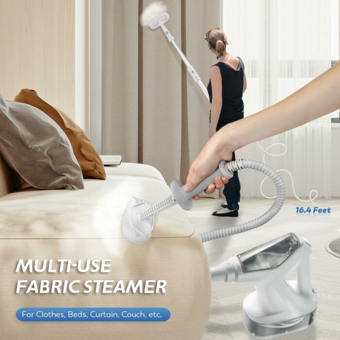 Hapyvergo Steam Mop Cleaner Handheld Steamer for Cleaning Combo with Stand 24 In 1 for Hardwood Laminate Floor, Grout Tile, Car Auto Detailing, Hand Held Portable Clothes Steamer for Garment 120V (White)