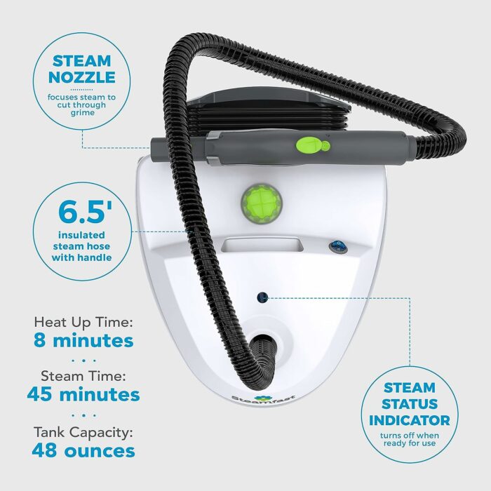 Steamfast SF-370 Canister Cleaner with 15 Accessories-All-Natural, Chemical-Free Pressurized Steam Cleaning for Most Floors, Counters, Appliances, Windows, Autos, and More, 64 inches, White