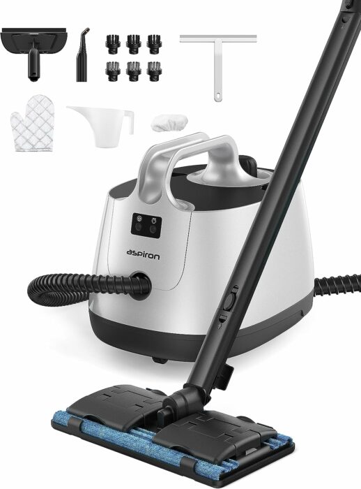 Steam Cleaner, Aspiron Steamer with 21 Accessories, Portable Multipurpose Steam Cleaner for Car 5 Mins Heating with 1.5L Tank, Heavy Duty Steam Cleaner Carpet and Upholstery, Floors, Tiles, Car