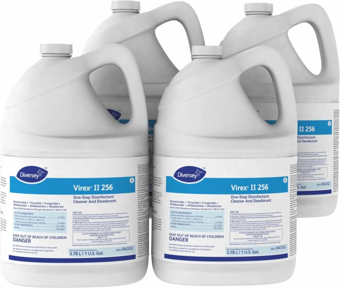 VIREX Diversey II 256 04332. Disinfectant Cleaner and Deodorant, Hospital Grade Floor Cleaner with Mint Scent, Concentrate, 1-Gallon (Pack of 4)