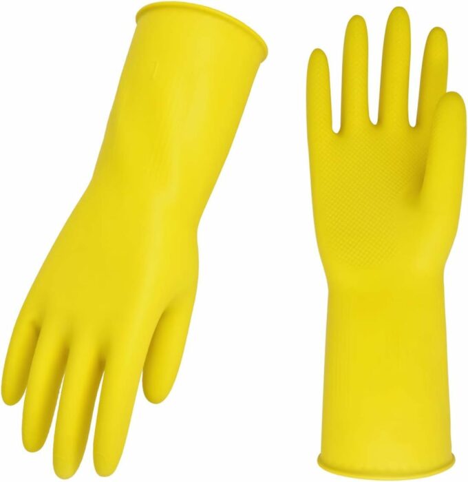 Vgo... 10-Pairs Reusable Household Gloves, Rubber Dishwashing gloves, Extra Thickness, Long Sleeves, Kitchen Cleaning, Working, Painting, Gardening, Pet Care (Size M, Yellow, HH4601)