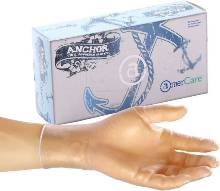 AmerCare Anchor Lightly Powdered Vinyl Gloves for Cleaning or Foodservice, Extra Large, Case of 1000