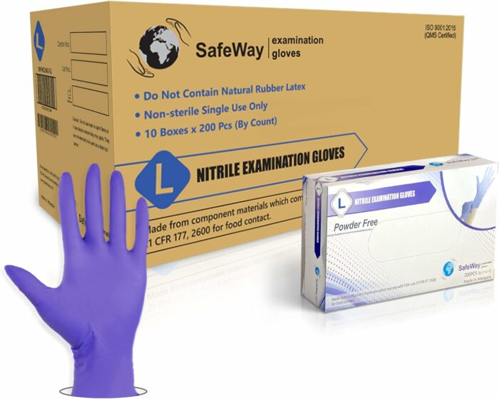 SafeWay Disposable Nitrile Gloves, 2000 Pack, Powder-Free, Latex-Free Non-Sterile Gloves, Ambidextrous Gloves with Textured Fingertips, Food Medical-Grade for Cooking, Cleaning, Pet Care, Large