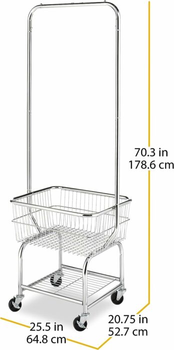 Whitmor Commercial Rolling Laundry Butler with Wire Storage Rack