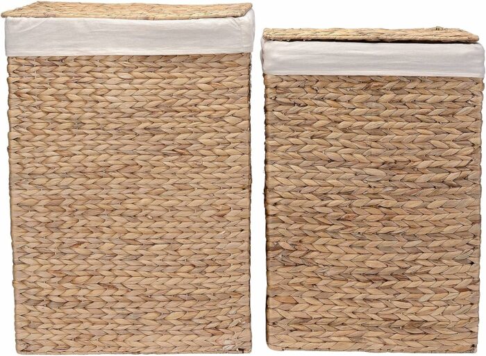 Villacera Portable Handmade Wicker Laundry Hampers with Lid made of Water Hyacinth | Set of 2