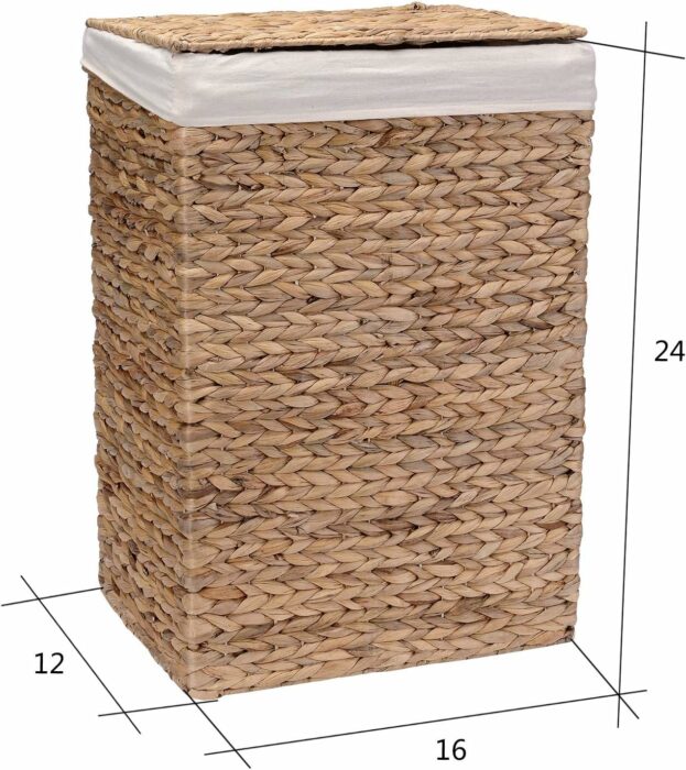 Villacera Portable Handmade Wicker Laundry Hampers with Lid made of Water Hyacinth | Set of 2