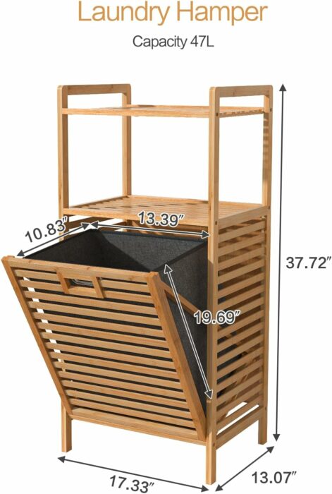 Bamboo Tilt-Out Laundry Hamper Cabinet, Bathroom Storage Cabinet with Basket, Shelves and Handles for Clothes, Bedroom, Bathroom and Closet