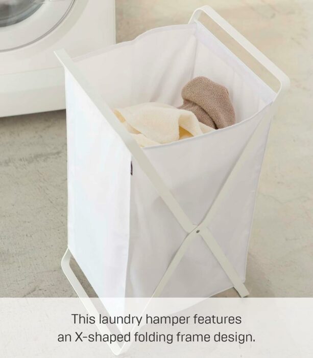 YAMAZAKI home 2484 Laundry Basket-Foldable Storage Hamper Organizer, One Size, White