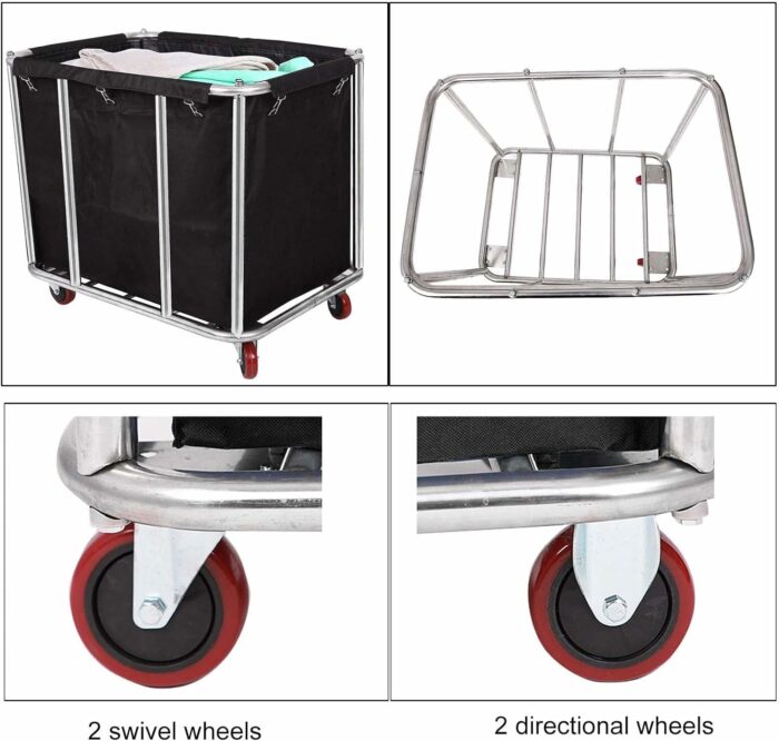 12 Bushels Laundry Cart Commercial/Home,Heavy Duty Large Stainless Steel Rolling Laundry Basket with Wheelsï¼Œfor Laundry Organizer and Storage,260LBS Load (12 Bushels - Black - 8 Tubes)