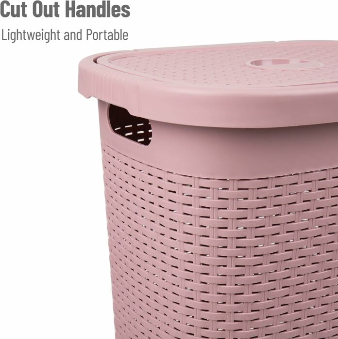 Mind Reader Basket Laundry Hamper with Cutout Handles, Washing Bin, Dirty Clothes Storage, Bathroom, Bedroom, Closet, 50 Liter, Pink - 50HAMP-PNK