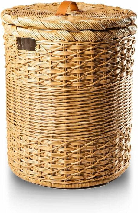 The Basket Lady Round Wicker Laundry Hamper, Extra Large, 23 in Dia x 28 in H, Sandstone