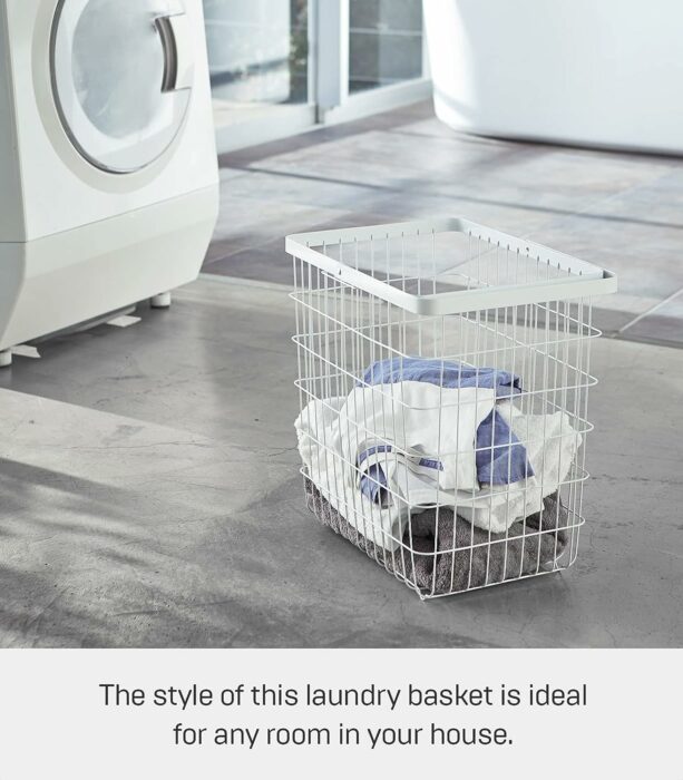 Yamazaki Home Wire Laundry Basket-Storage Hamper | Steel, Large, White