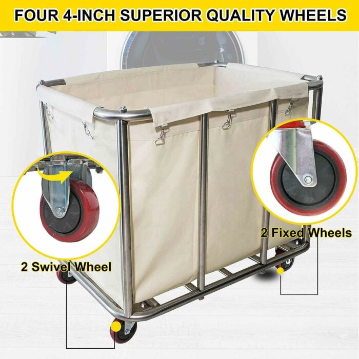 Laundry Cart Commercial,11.35 Bushel Large Industrial Rolling Laundry Hamper with 4 Inch Wheels,Home Heavy Duty Laundry Baskets with Stainless Steel Frame, 260 LBS Load