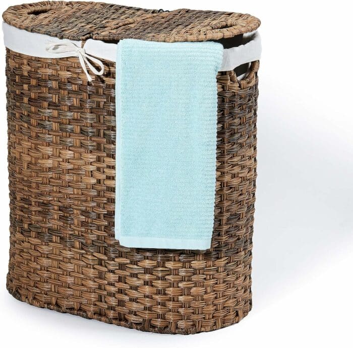Seville Classics Premium Handwoven Portable Laundry Bin Basket with Carrying Handles, Household Storage for Clothes, Linens, Sheets, Toys, Mocha Brown, Oval Hamper