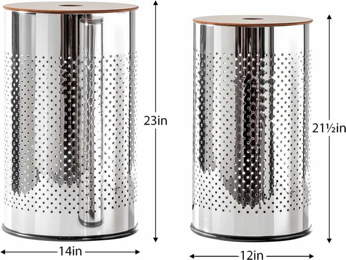 Torre Tagus Metro Chrome Metal Nested Breathable Laundry Hamper Baskets with Wooden Lids, Set of 2
