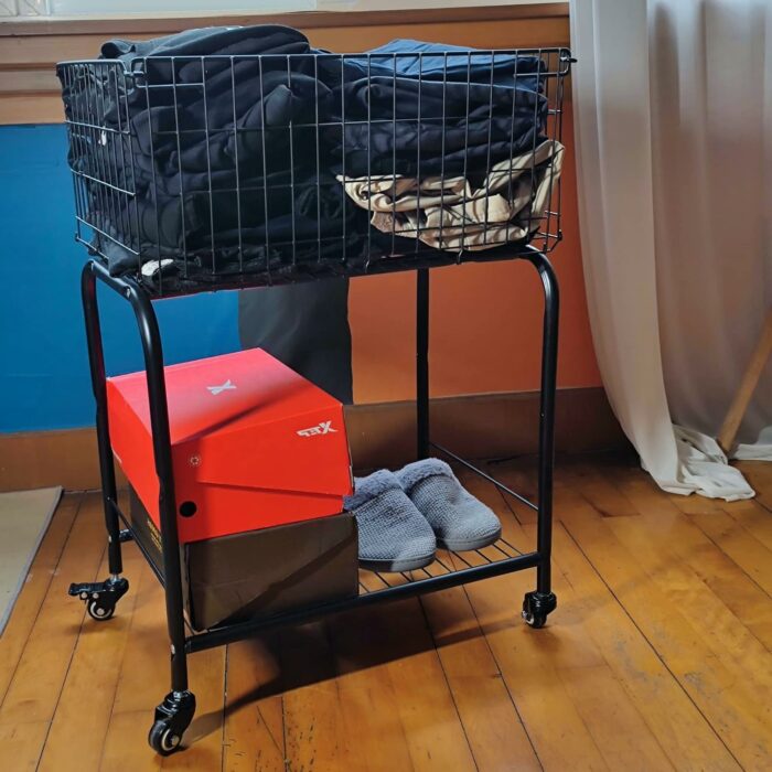 Rolling Laundry Basket on Wheels,Garment Storage Cart,Black Metal Basket with wheels, Color Black,Garment Metal Rack(1, Black)