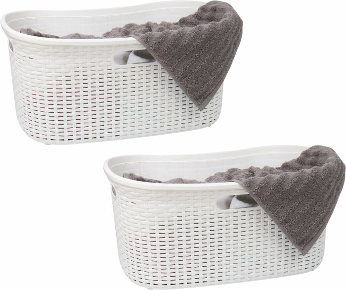 Mind Reader Basket Collection, Laundry Basket, 40 Liter (10kg/22lbs) Capacity, Cut Out Handles, Ventilated, Set of 2, 14.5L x 23W x 11H, White