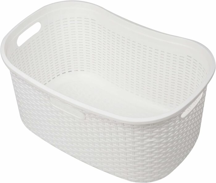 Mind Reader Basket Collection, Laundry Basket, 40 Liter (10kg/22lbs) Capacity, Cut Out Handles, Ventilated, Set of 2, 14.5L x 23W x 11H, White
