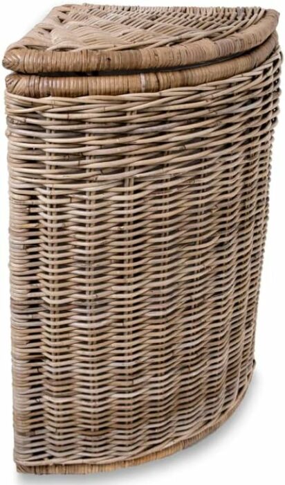 The Basket Lady Corner Wicker Laundry Hamper, 15 in L x 15 in W x 26 in H, Serene Grey€¦