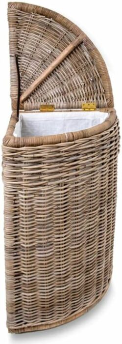The Basket Lady Corner Wicker Laundry Hamper, 15 in L x 15 in W x 26 in H, Serene Grey€¦