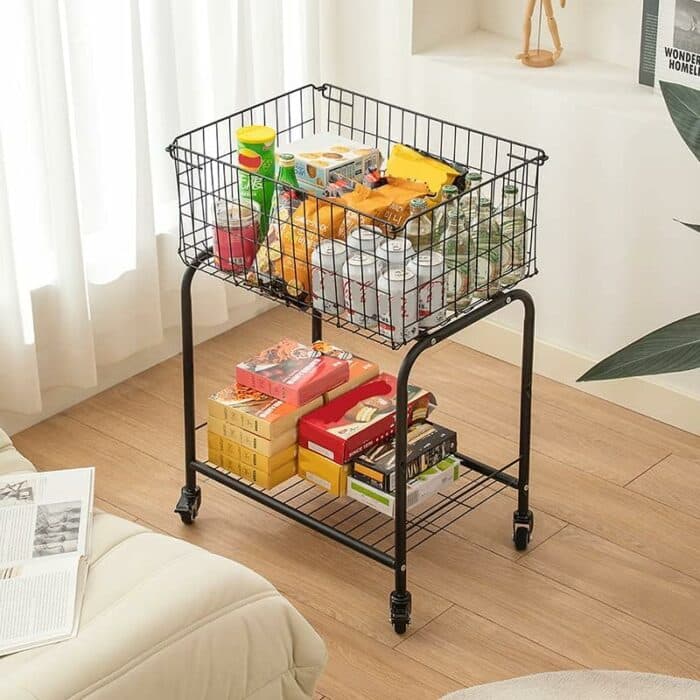 basket for garments storage, easy moved with wheels have brake, Laundry basket, white colorï¼Œrolling basket (BLACK)