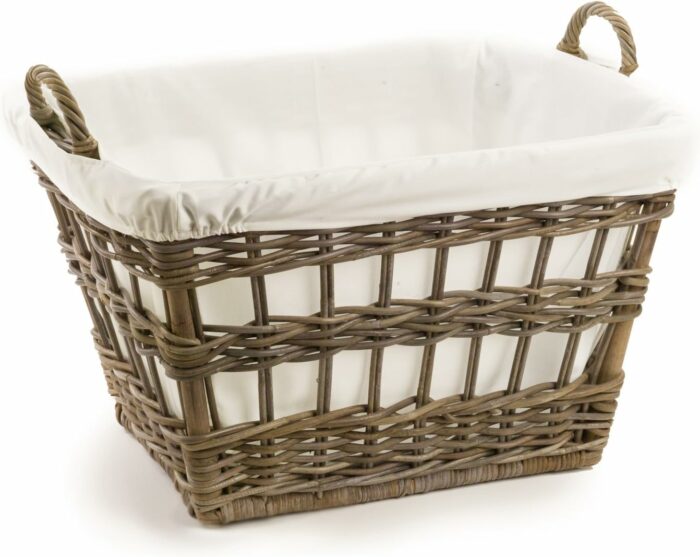 The Basket Lady Kubu Wicker French Laundry Basket, 23 in L x 18.5 in W x 18.5 in H, Serene Grey