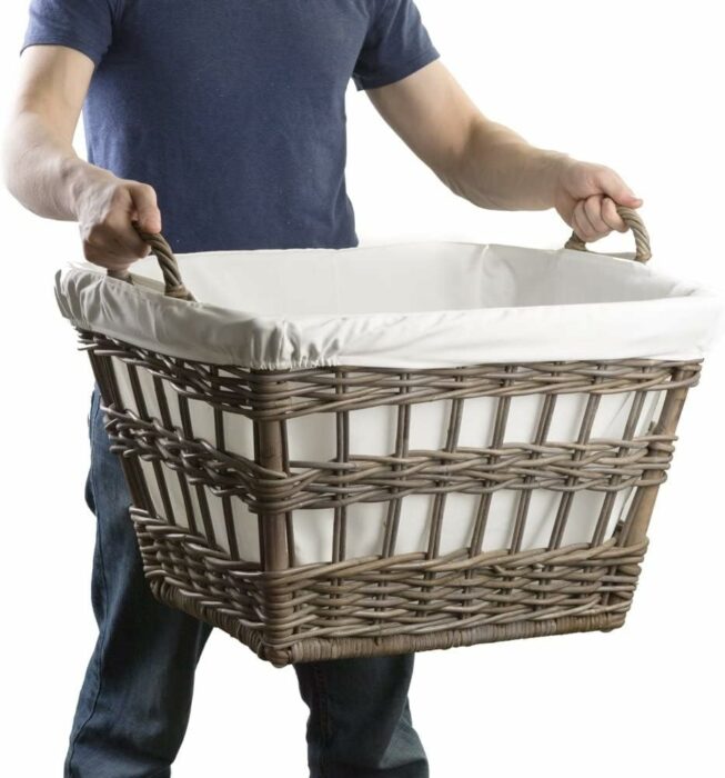 The Basket Lady Kubu Wicker French Laundry Basket, 23 in L x 18.5 in W x 18.5 in H, Serene Grey